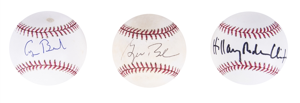 Lot of (3) George HW Bush, George W. Bush & Hillary Clinton Single Signed Baseballs (PSA/DNA & JSA)